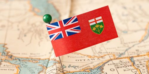 Ontario flag on map