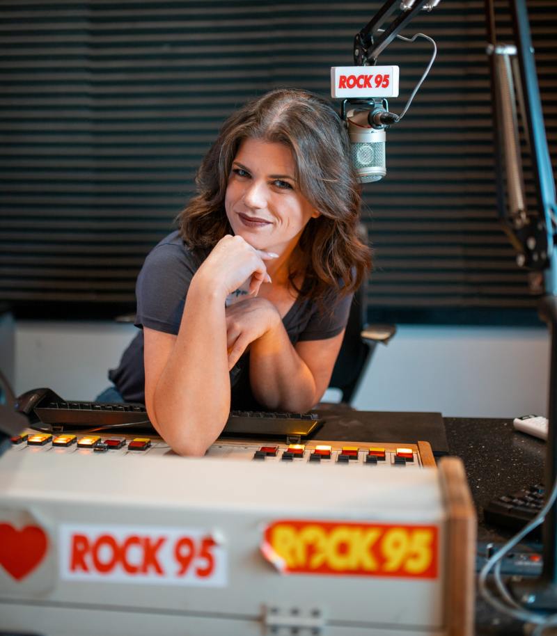 Rachel From Rock 95 in the studio