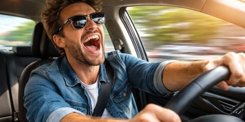 Singing in the car going fas