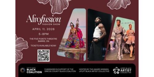 Afrofusion Fashion Show at Five Points Theatre. Tickets available now QR code.