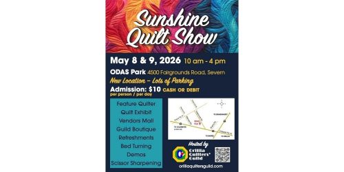 Sunshine Quilt Show. Hosted by Orillia Quilters Guild at ODAS Park.
