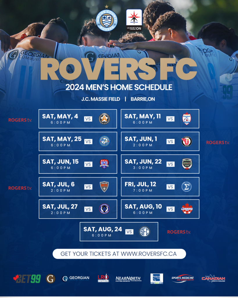 Simcoe County Rovers FC - Men's Home Schedule 2024